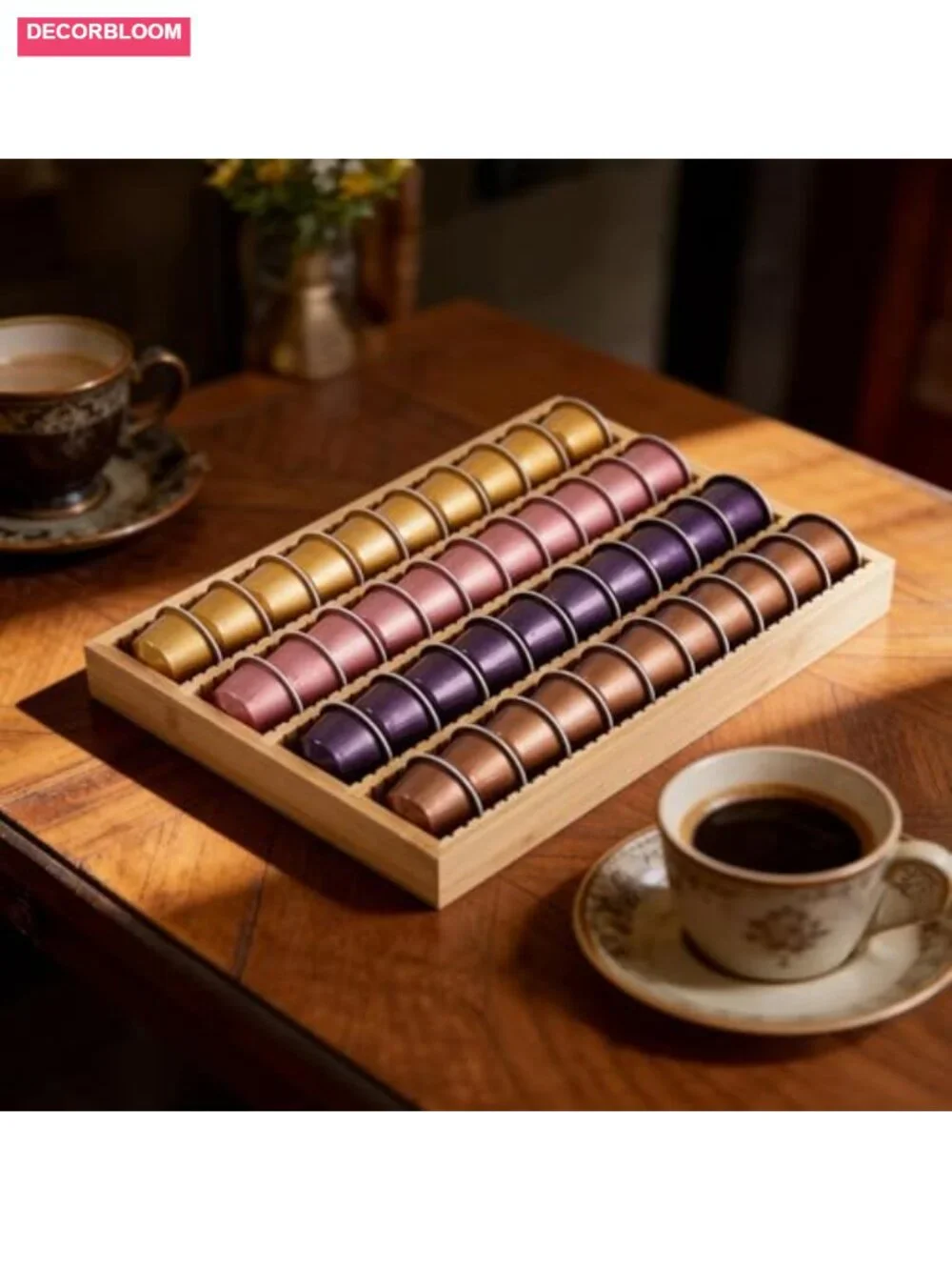 Bamboo Coffee Pod Organizer Drawer Insert for Nespresso Vertuo Capsules, Holds